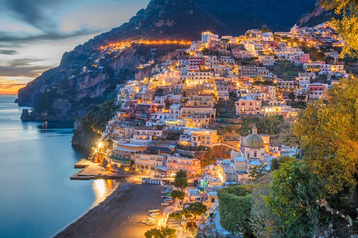 Positano harbour at dusk